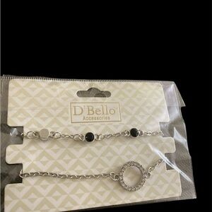 Silver and Black Chain Bracelet Set with Rhinestone Charm